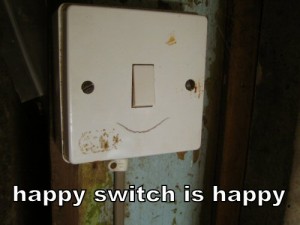 Light switch with crack in the shape of a smile