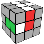 Rubik's cube denoting centre pieces and first layer cross. The front face is rotated a quarter turn clockwise.